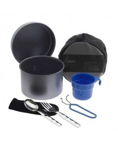 Non stick aluminium cooking set with cutlery, cup