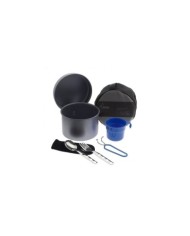 Non stick aluminium cooking set with cutlery, cup