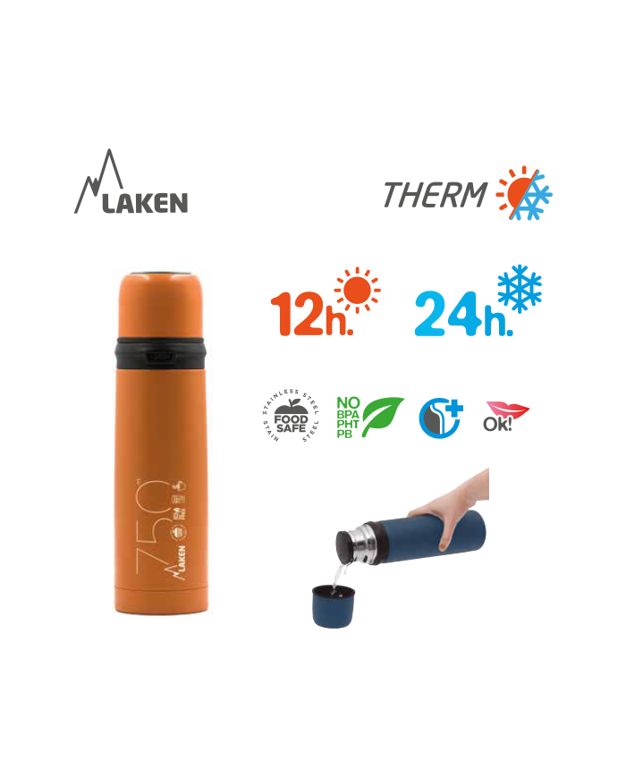 LAKEN THERMO STAINLESS STEEL BOTTLE 500ML BLUE + NEOPRENE