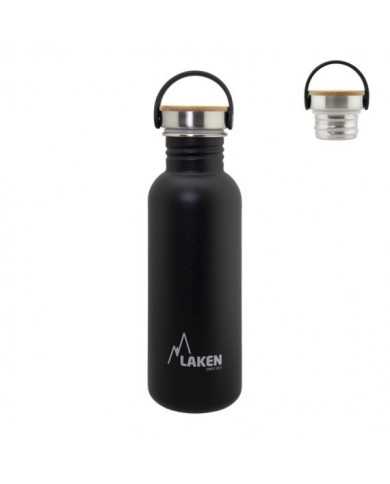 Butelka stalowa Basic 750 ml, zakrętka Bamboo S/S - czarna