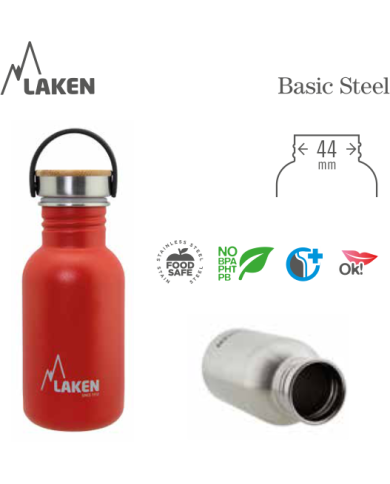 Butelka stalowa Basic 750 ml, zakrętka Bamboo S/S - czarna